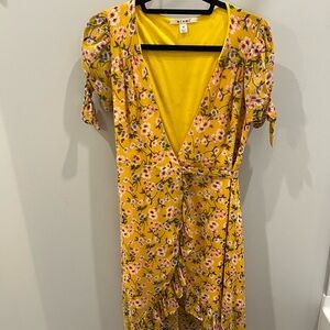 Yellow Floral Wrap Dress